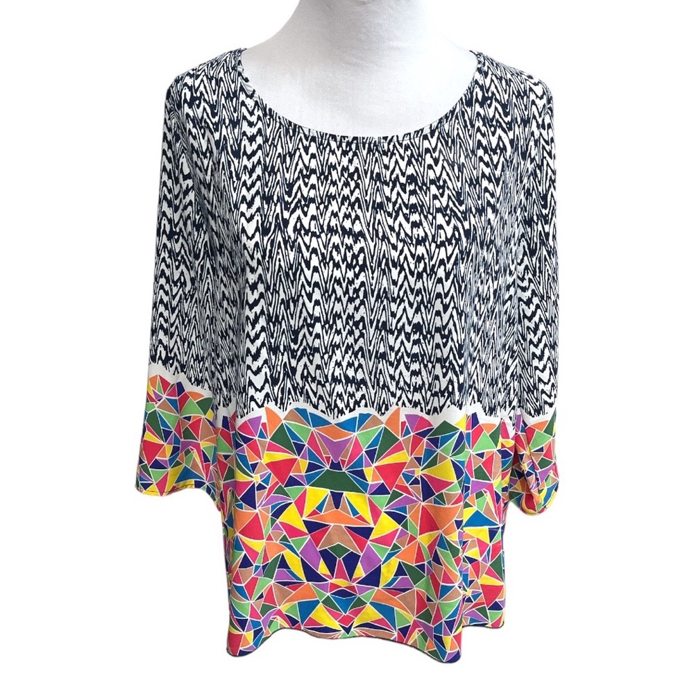 Allison Joy Geometric Shapes Pattern 3/4 Sleeve Blouse Multi Color Size Large